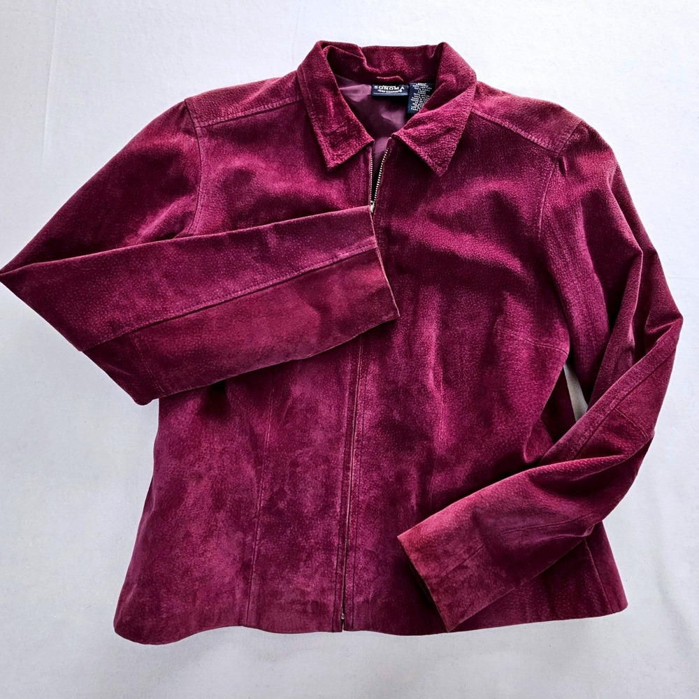 Sonoma Jean Company Womens Burgundy Genuine Leather Suede Zip Up Jacket Medium